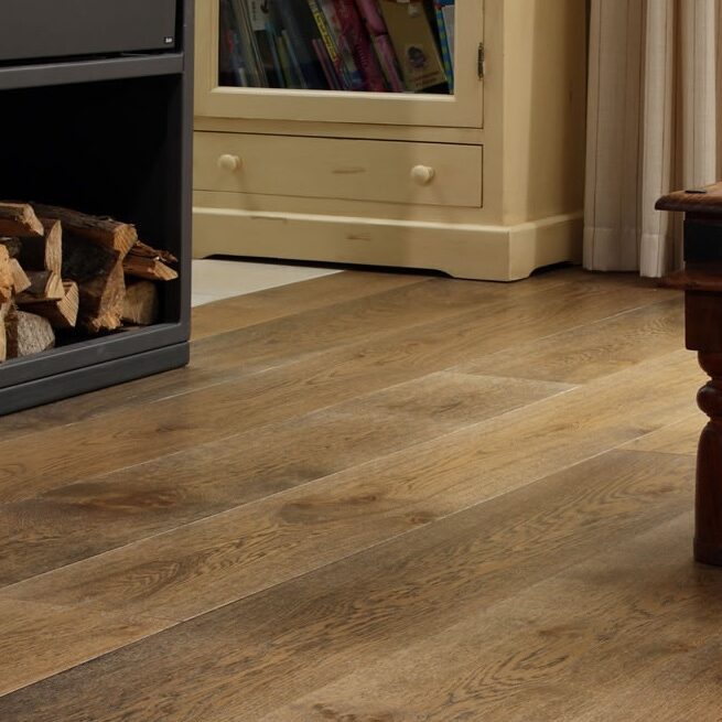 Textured, white lime,dark stained and lacquered Flooring